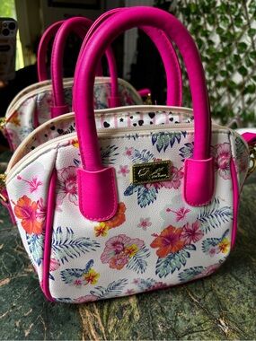 Betsey Johnson Floral Mini Satchel with Hot Pink Handles